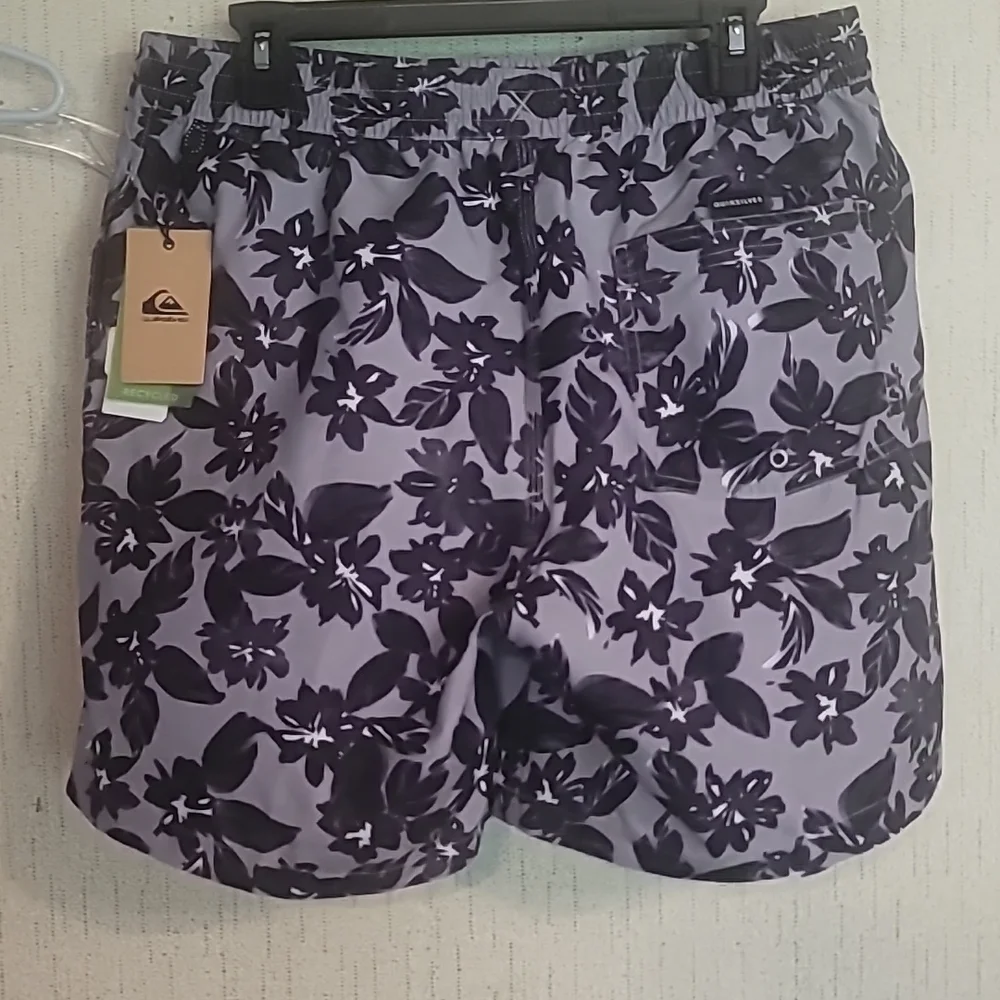 QUICKSILVER MEN'S SWIM COLLECTION FLORAL SWIM TRUNK:GRAY/BLACK FLORAL: NWT:L_5